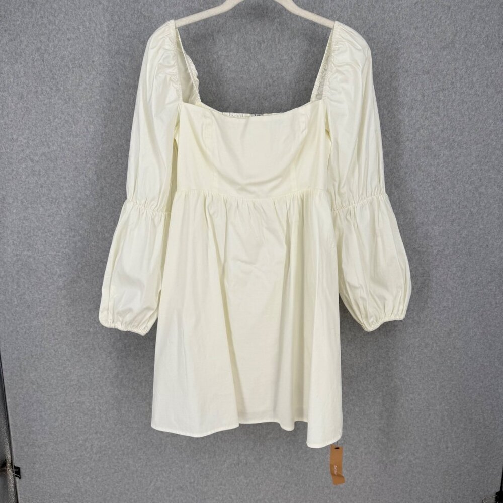 Reformation Michaela Mini Dress Size 6 White Long Puff Sleeve Square Neck New